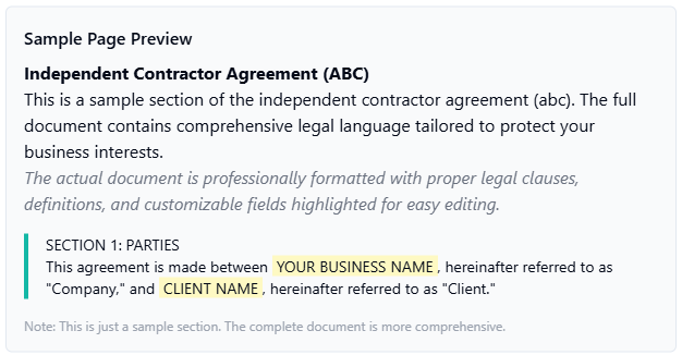 Independent Contractor Agreement - ABC States