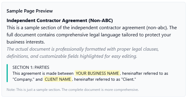 Independent Contractor Agreement - Non ABC