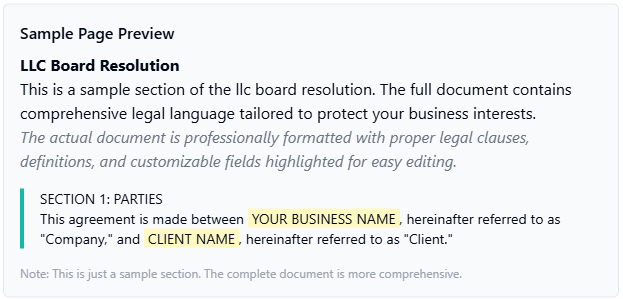 LLC Board Resolution
