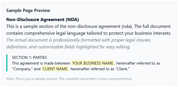 Non Disclosure Agreement (NDA)