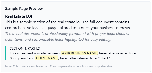 Real Estate LOI