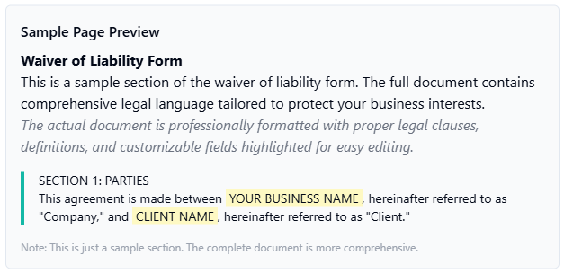 Waiver of Liability Form