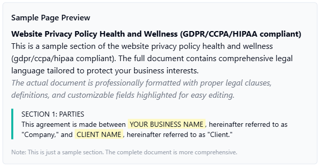 Website Privacy Policy - Health and Wellness