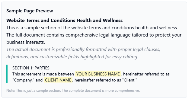 Website Terms and Conditions - Health and Wellness